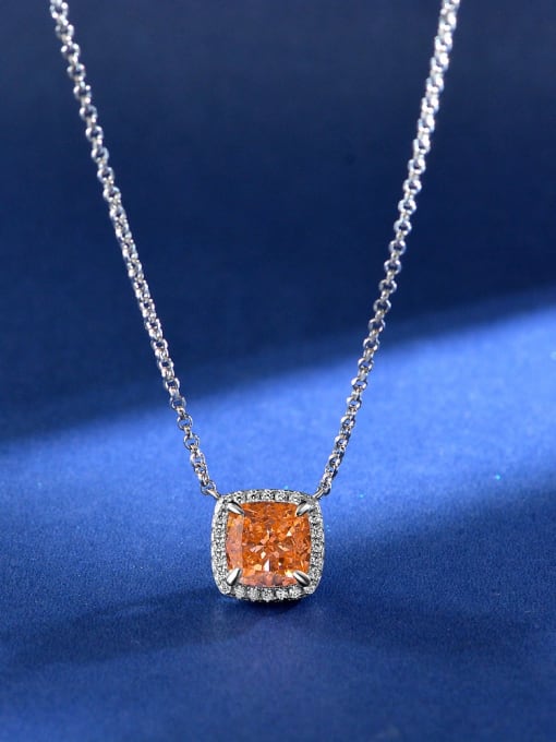 Rose Orange [P 2052] 925 Sterling Silver High Carbon Diamond Square Luxury Necklace